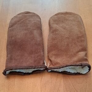 100% Cowsplit Tan Brown Suede Men's Mittens - Size Medium